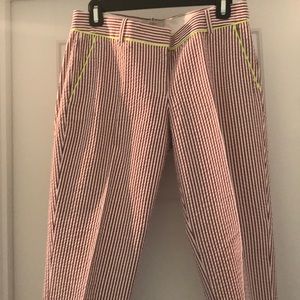 J Crew red seersucker straight leg capris